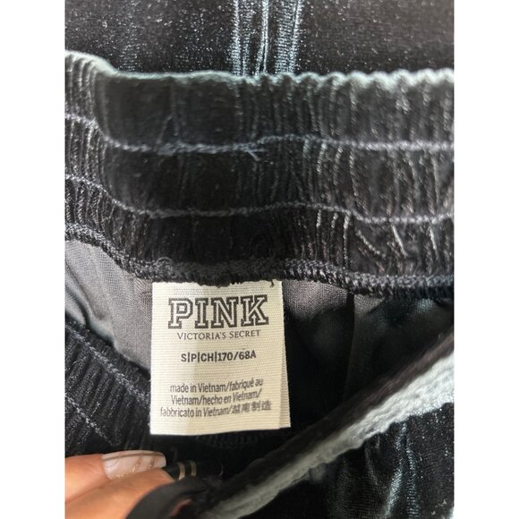 Victorias Secret PINK Black Velour Hoodie & Jogger Set W/Rhinestones Womens S - Picture 8 of 9